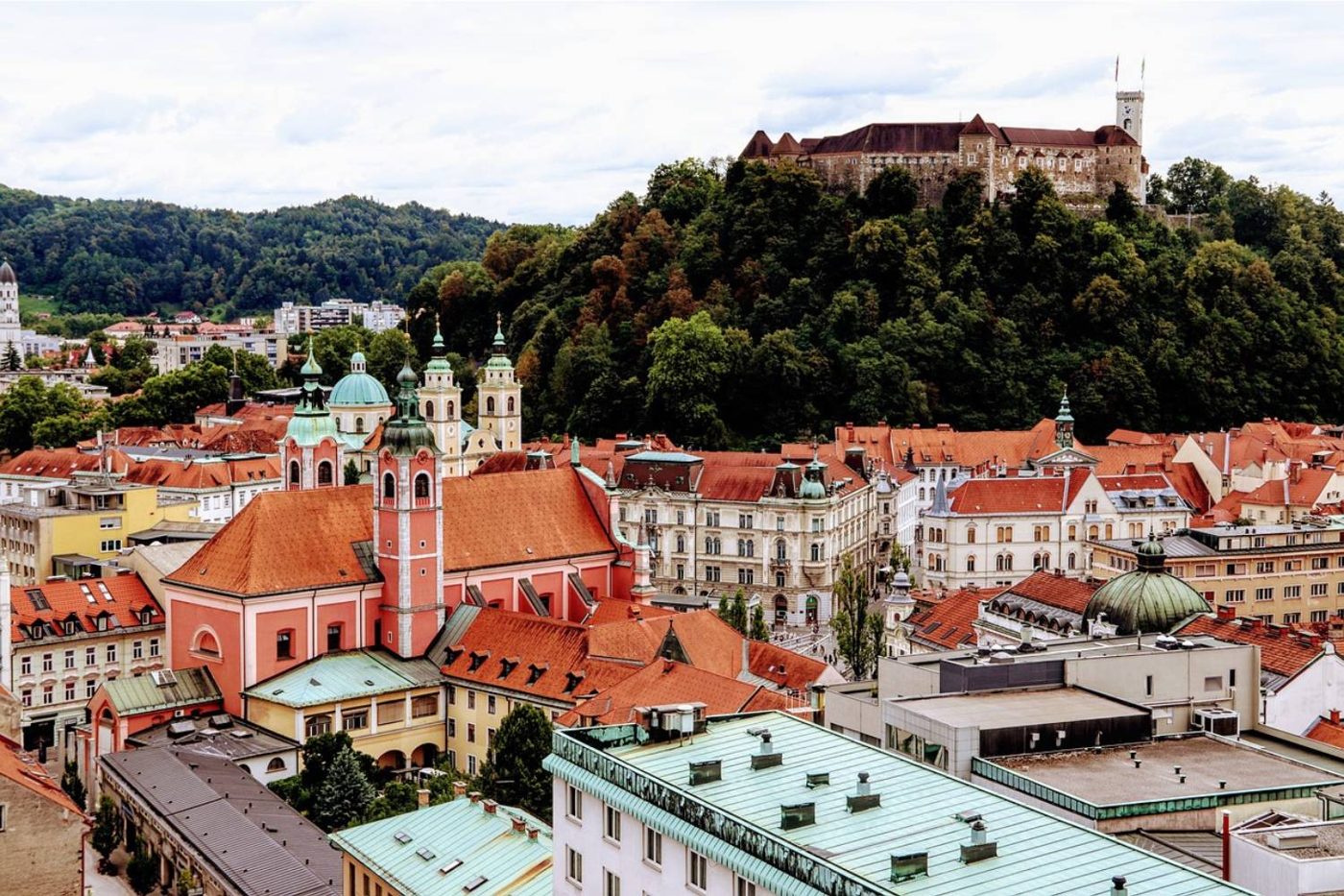 Ljubljana central market and river by Plečnik